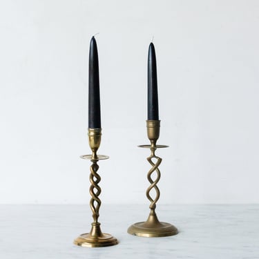 Pair of Brass Candlesticks with Beeswax Tapers