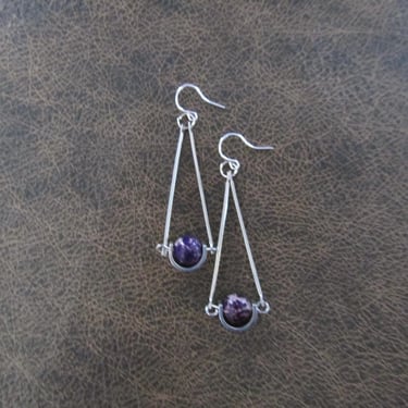 Pendulum purple jasper earrings, silver 