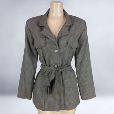 VINTAGE 80s Belted Houndstooth Blazer Jacket by Maggie Lawrence size M | 1980s Tailored Blazer Suit Jacket | VFG 