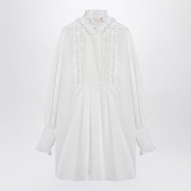 Valentino White Mini Chemisier Dress With Ruffles Women