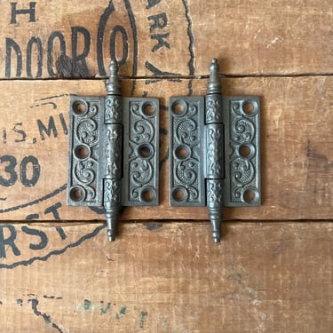 Pair of Ca. 1880s Eastlake Door Steeple Tip Hinges 3"x2.5" 