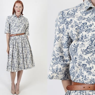 Fairycore Toile Dress, Vintage Plus Size, White Cotton Material, Old Fashion Colonial 