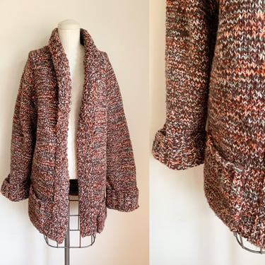 Vintage 1970s Hand Knit Space Dyed Cardigan / Sweater Coat / L 
