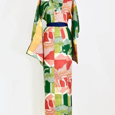 Swan Print Silk Kimono