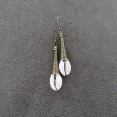 Cowrie shell earrings, bronze African Afrocentric earrings 