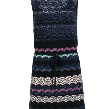 M Missoni - Navy and Multicolored Stripe Sleeveless Knit Dress Sz S