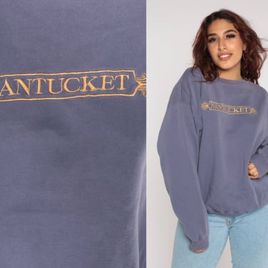 Nantucket Sweatshirt 90s Massachusetts Shirt Retro Embroidered Crewneck Pullover Tourist Sweater Grey Purple Vintage 1990s Extra Large xl 