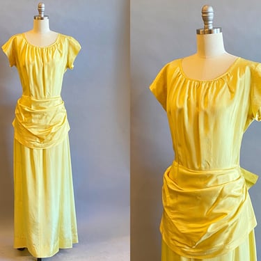 1930s Taffeta Dress / 1930s Yellow Gown / 30s Dress / Tea Dress / Size Small Size Extra Small 