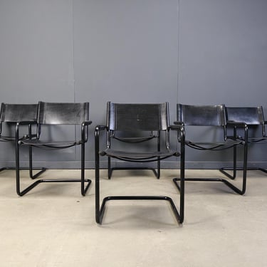 Set of 6 armchairs by Linea Veam - 1980s - cantilever leather idning chairs - vintage dining chairs - vintage  dining chairs - bauhaus chair 