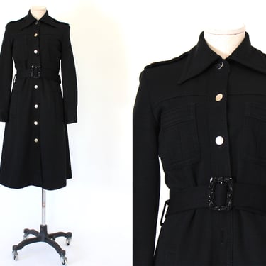 1960s Belted Double Knit Zephyr Wool Coat - Vintage 60s Military Style Single Breasted  - Medium 