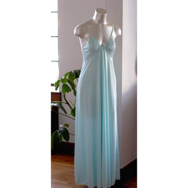 Vintage Slip Dress in Baby Blue - Lace Trim - 1970s - Vintage Lingerie, Nightgown, Maxi Dress 
