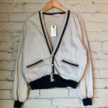 Small, Vintage 1960s 1950s Cardigan Jacket, Grey Black 