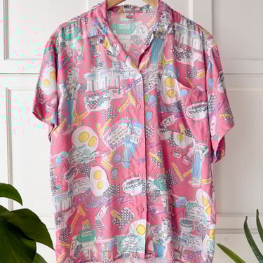 80s Novelty Diner Print Shirt | M