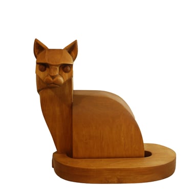 Mid Century Modern Arthur Schneider Carved Wood Cat Sculpture 