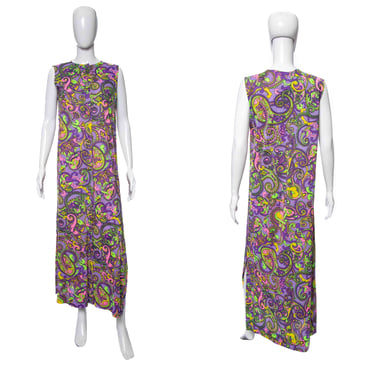 1960's Purple Psychedelic Maxi Dress Size L/XL