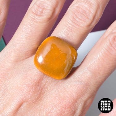 Cute 70s Honey Caramel Colored Ceramic Square Adjustable Ring 