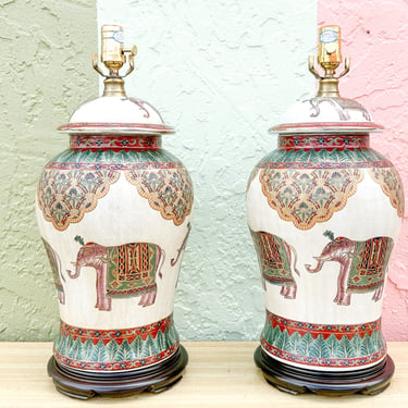 Pair of Large Elephant Ginger Jar Lamps