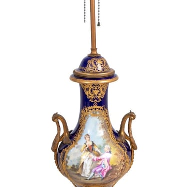 Sevres Blue Ground Porcelain Vase Mounted as Lamp