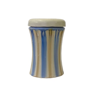 Blue Tan White Strips Ceramic Round Container Urn Jar ws3265E 