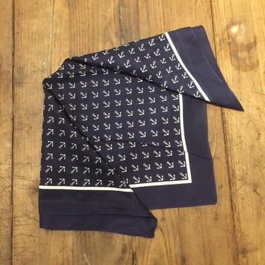 Vintage European Old Stock / Dead Stock Blue and White Anchor Bandana. Soft to the touch. 