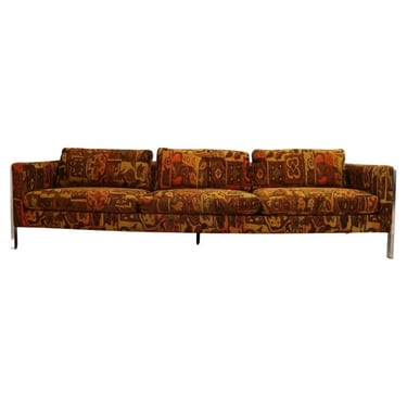 Mid Century Modern Milo Baughman Modern Chrome Sofa w Lenor Larsen Style Fabric 