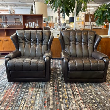 Mid Century Leather Wing Back Chairs