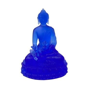 Crystal Glass Pate-de-Verre Blue Gautama Amitabha Shakyamuni Statue ws2118E 