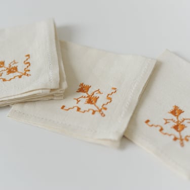 Hand-Embroidered Beverage Napkins Set of 5 