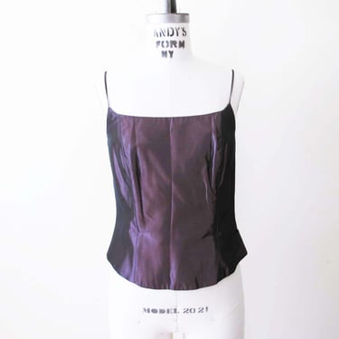 Vintage 90s Eggplant Purple Corset Tank Top S - 1990s Spaghetti Strap Underwire Shimmery Top - Whimsigoth Coquette 