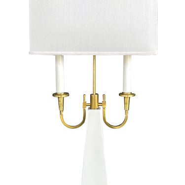 Tommi Parzinger Style 1950s Two-light Brass and Ceramic Bouilotte Lamp