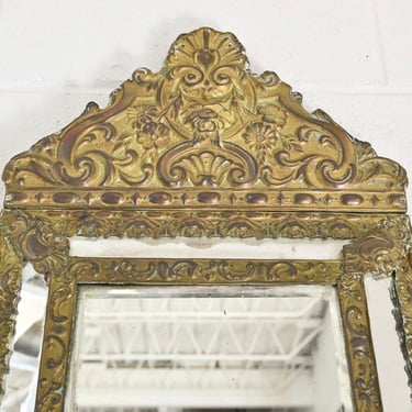antique french repousse &amp; beveled glass mirror