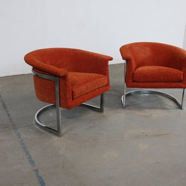 Pair of Mid-Century Modern Craft Associates Chrome Barrel Back Club Chairs 