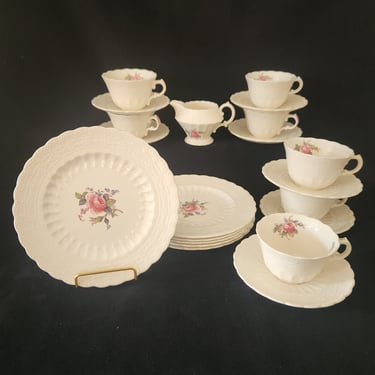 Spode 'Billingsley Rose' Teacups and Dessert Plates - 21 Piece Set