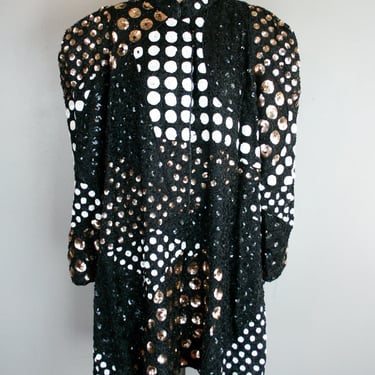 French Collizioni - Avant Garde - Swing Coat - Exaggerated Shoulder - Fully Beaded and Sequined - Marked XL - Free Shipping 
