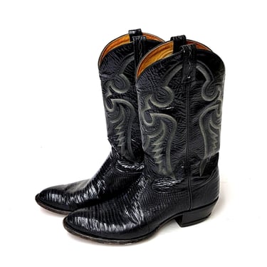Vintage Tony Lama Black Skin Boots Size 11D 