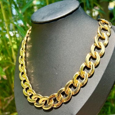 Vintage Napier Curb Link Gold Tone Necklace 80s Lux Designer Fashion Jewelry 16” 