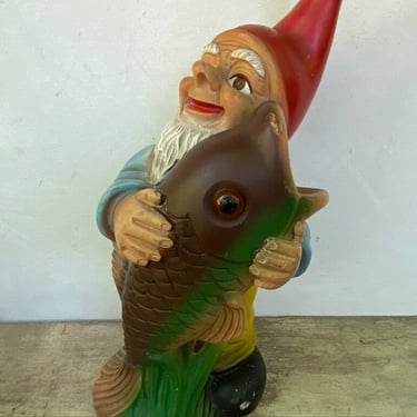 Vintage Zeho German Gnome With Large Catch Fish, Lucky Fisherman Elf, Large German, Dwarf With Large Fish, Fishing Cabin, Collectible Elves 