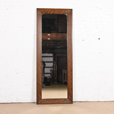 Stickley Brothers Style Antique Mission Tiger Oak Arts & Crafts Full Size Floor Mirror or Mantel Mirror, Circa 1900