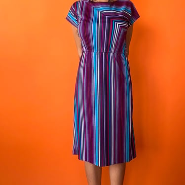 1970s Purple Striped Midi Dress, sz. S-XL