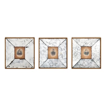 Set of Mid-Century French Paintings and Mirrored Frames