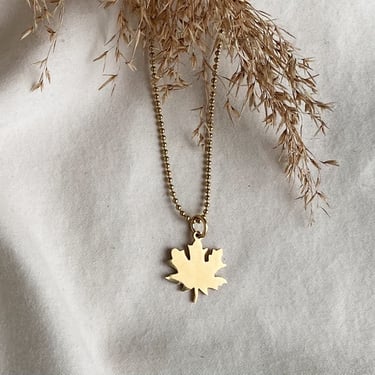 minimalist necklace | maple leaf pendant | ball chain necklace | handmade jewelry | stackable necklace | stainless steel | gold plated 