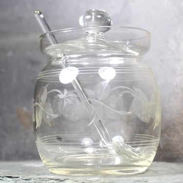 Etched Strawberry Design Jam Jar with Glass Spoon | Lidded Glass Jar | Sugar Jar | Jelly Jar | Jar for Preserves 