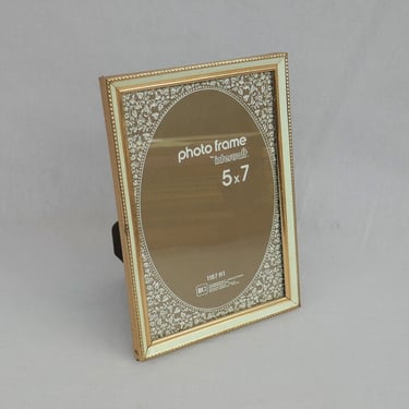 Vintage Picture Frame - Gold Tone Metal and Off-White Trim Trim w/ Glass - Tabletop or Wall - Holds 5