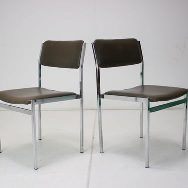 Set of Two Chrome Chairs, 1970's / Mid-century / Brown Colour / Vintage Chair / 