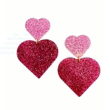 Sample Sale Glitter Heart Earrings-Pink