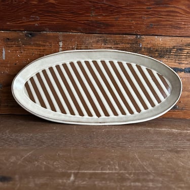 Oval Platter -  Warm White and Brown with Stripes 