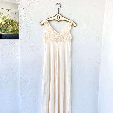 Vintage 50s 60s Lace Slip Dress Long Nightgown White Lingerie 