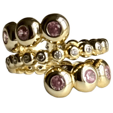 Gilt Sterling Bezel Pink Crystal Ring Sizes 6 7 8