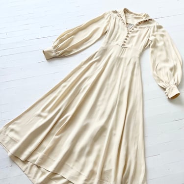 1970s Ossie Clark Cream Rayon Dress 