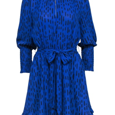Rebecca Minkoff - Royal Blue & Black Rectangle Print Long Sleeve Dress Sz M
